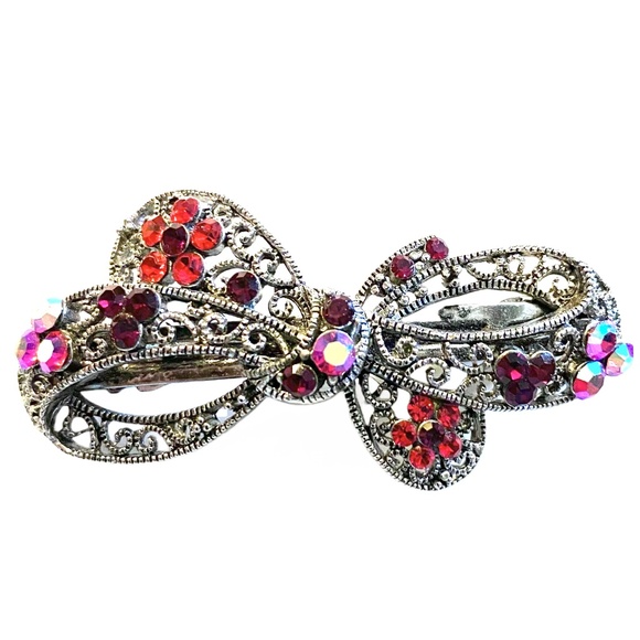 Crystal & Beaded Bow Barrette Duo main image 5